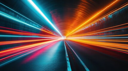 Poster - Dynamic light trails in urban tunnel cityscape photography night time long exposure shot