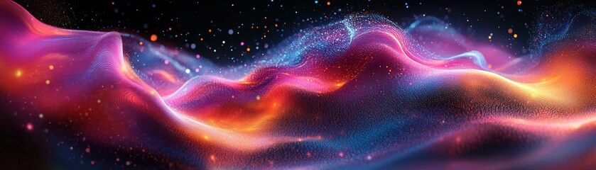 Poster - Dynamic cosmic waves abstract universe digital artwork colorful environment wide-angle view vibrant energy