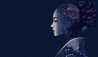 Poster - a profile view of an ai human-like figure with circuitry patterns on the head, symbolizing artificia