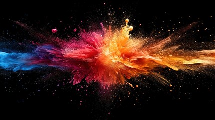 Poster - Vibrant color explosion abstract art digital creation dark background dynamic visuals artistic concept