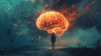 Poster - Exploring the boundless mind surreal brain imagery amid cosmic landscape digital art dreamlike environment perspective