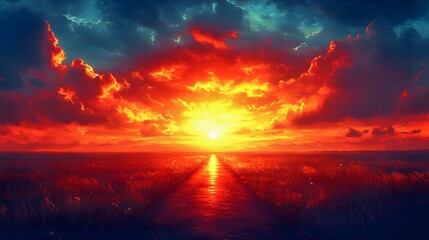 Wall Mural - sunset over the lake