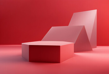 Aufkleber - podium render background display red product 3d abstract cosmetic dais racked three-dimensional ribbon show stage studio scene template wall art blank clean colours concept coral creative decoration