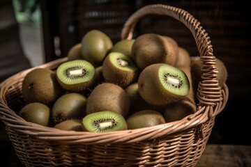 Wall Mural - Fresh Kiwis in a basket. Ripe Kiwi fruit