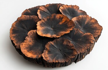 Poster - Unique wood art piece featuring intricate details of a circular design with layered textures and rich earthy tones, ideal for home decor and artwork