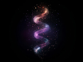 Wall Mural - Cosmic Sparkles: A mesmerizing swirl of iridescent particles dances through the cosmos, radiating an ethereal glow and leaving a shimmering trail against a deep black background.  