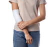 © New Africa - Woman with medical bandage on elbow against white background, closeup