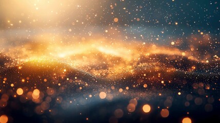 Wall Mural - Golden Abstract Background: Shimmering Lights and Cosmic Dust. A magical, warm, and luxurious design, perfect for celebrations and fantasy themes.
