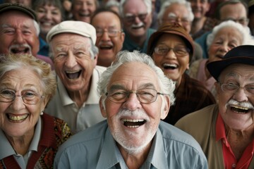 Wall Mural - Group of seniors smiling and looking at the camera in a retirement home