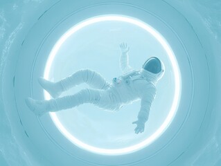 Poster - Astronaut floating in a futuristic space environment sci-fi conceptual art minimalist perspective