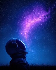 Poster - Astronaut gazing at the cosmic galaxy outer space digital art night sky side view exploration concept
