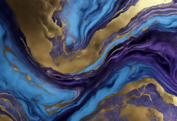Wall Mural - marble blue style abstract powder gold swirls purple background ocean marbling texture indigo luxury nature pattern swirl wave paint liquid art design water stone graphic modern turquoise ink
