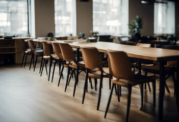 Aufkleber - chairs empty lined table space coworking light job interior indoor illustration furniture flat elegance desktop desk design decoration decor co-worker creative workspace corporate workplace copy