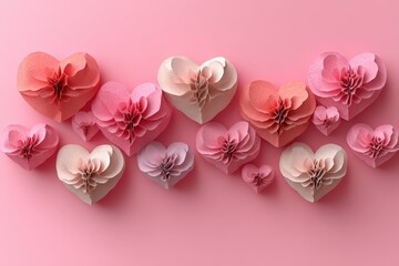 Poster - Colorful paper flowers arranged on a pink background for creative decoration and design inspiration