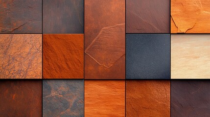 Wall Mural - A vibrant collection of textured stone tiles in various shades of red, orange, and brown, showcasing unique patterns