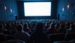 © Vadym - Packed cinema hall filled with spectators watching movie. Dimly lit atmosphere creates immersive experience for moviegoers. People sit in rows of seats in dark theatre. Large screen shows film.