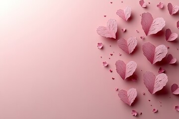 Poster - Pink leaves on a soft pink background creating a serene and delicate nature composition