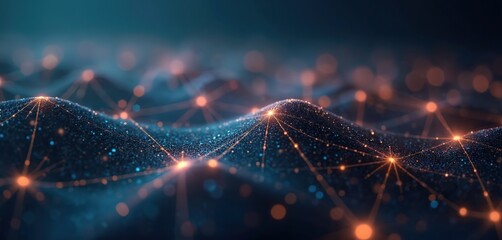 Poster - futuristic digital network. abstract cyber city landscape. interconnected nodes, glowing links. comp