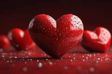 Poster - Heart shaped object with water droplets on a smooth surface reflecting natural light