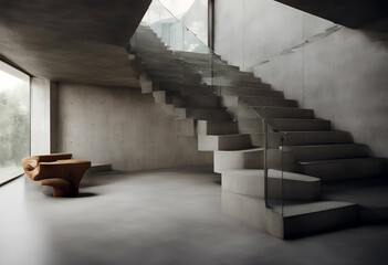 Wall Mural - modern concrete staircase interior step stair entrance architecture image new nobody colours structure floor indoor concept home perspective white room light design view inside render wall rendering