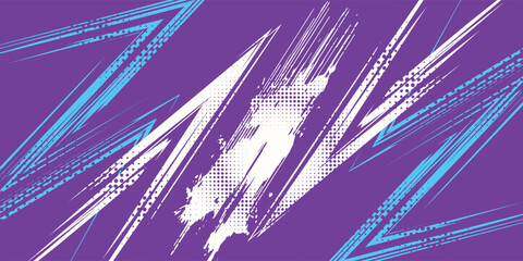 Wall Mural - abstract sports background with blue and purple brush texture and halftone effect. grunge background