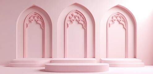 Aufkleber - Pink archways with tiered platform.