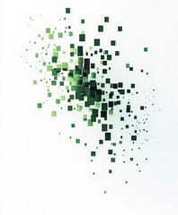 Poster - Abstract Green Square Pattern with Dispersed Elements on White Background