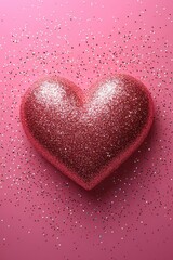 Poster - Red heart shape on a soft pink background with confetti scattered around creating a festive atmosphere