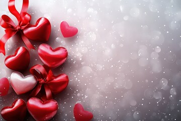 Poster - A cluster of vibrant red hearts tied together with a red ribbon on a white background