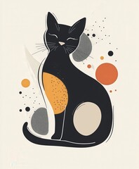 Wall Mural - Black Cat with Geometric Shapes and Colorful Accents in Design