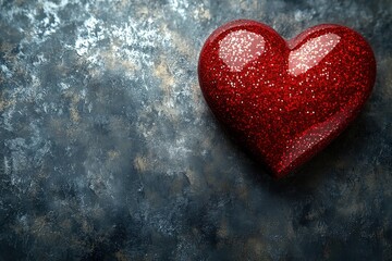 Poster - Red heart symbol on a solid black background creating a striking visual contrast