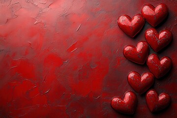 Poster - Red hearts arranged on a vibrant red background creating a romantic and festive design