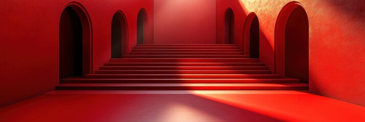 Poster - Solid red wall background ideal for design presentations and artistic projects with vibrant color