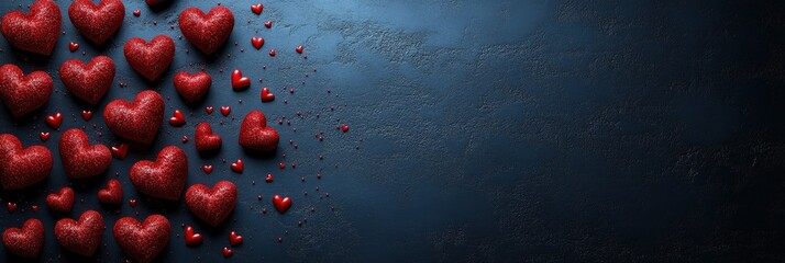 Poster - A collection of red hearts arranged on a dark background for romantic and emotional themes