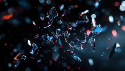Poster - Shattered Blue and Red Glass Fragments Against Dark Background