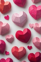 Poster - Bunch of pink and red hearts arranged together on a white background for celebrating love and affection