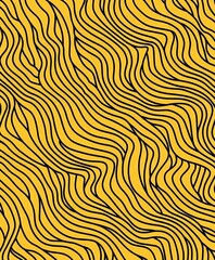 Poster - Abstract Black Line Waves on Golden Yellow Background Pattern Design