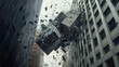© jirasin - Dramatic Urban Scene with Shattering Buildings and Flying Debris