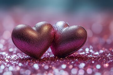 Poster - Two hearts intertwined on a soft pink background symbolizing love and affection