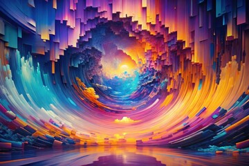 Wall Mural - Abstract Colorful Swirling Tunnel of Vivid Hues Leading to a Serene Sky