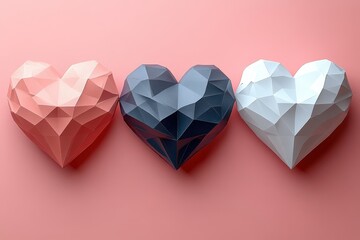 Poster - Three hearts arranged on a pink background creating a romantic decorative design element