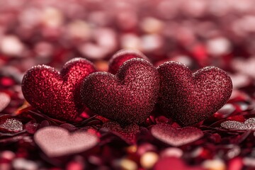 Poster - Two distinct hearts surrounded by a pile of smaller red hearts on a white background