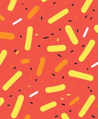 Poster - Bright Abstract Pattern with Colorful Stripes and Shapes on Red Background