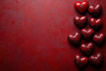 Poster - A collection of red hearts arranged on a vibrant red background for a romantic or festive theme