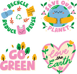 Naklejka na meble A set of fun and colorful Earth Day affirmation stickers with creative lettering, environmental messages, and playful designs to promote eco-friendly awareness and activism.