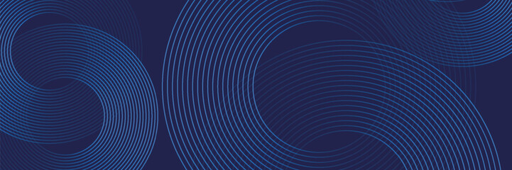 Wall Mural - abstract blue geometric lines glowing on dark blue background. modern shiny blue circle lines patter