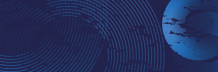 Wall Mural - abstract blue geometric lines glowing on dark blue background. modern shiny blue circle lines patter