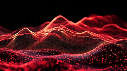 Poster - Abstract Red Waves of Light Flowing in Digital Space Environment