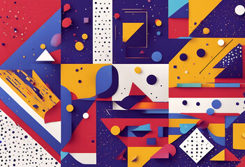 Poster - template red made memphis violet isolated blue style background shapes yellow minimalistic triangle dots set geometric form texture abstract pattern shape vector fashion summer colours pink element