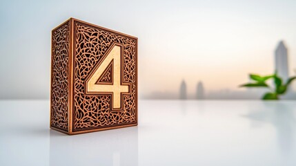 Wooden block with number four on surface for educational use